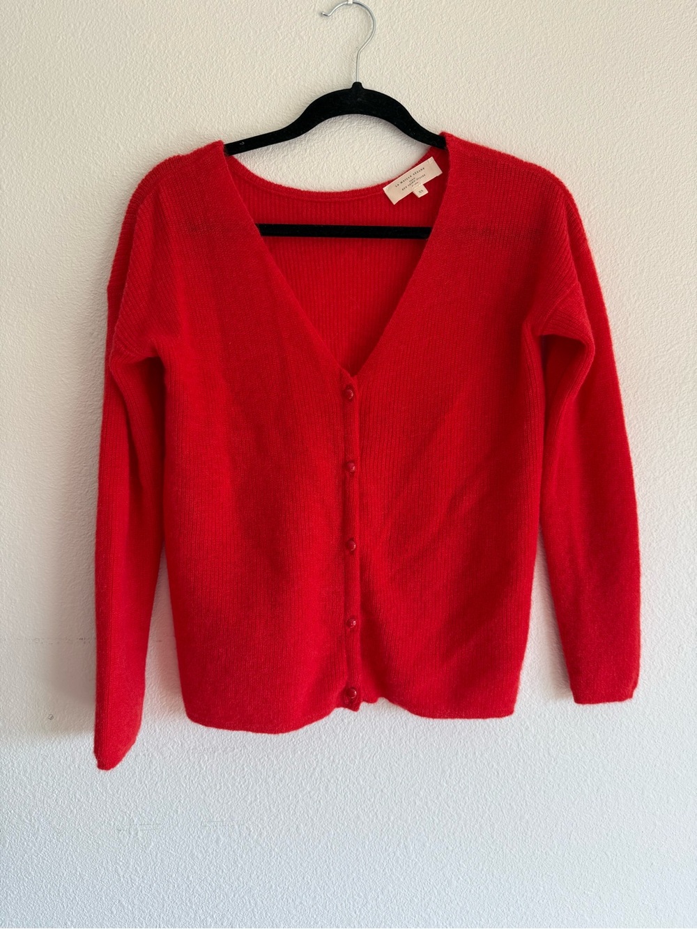 Sézane Cashmere Red Orange V-Neck Button-Front Sweater Cardigan